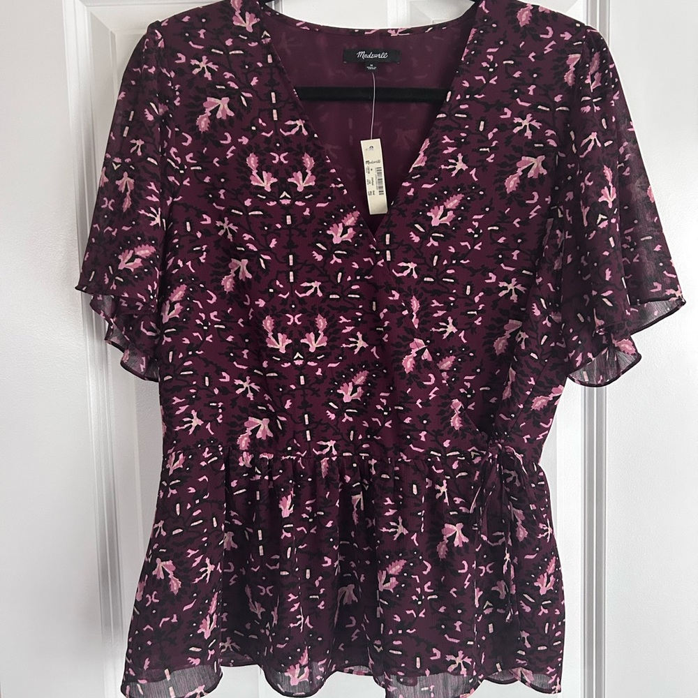 Madewell Georgette Flutter-Sleeve Peplum Top in Rich Paisley